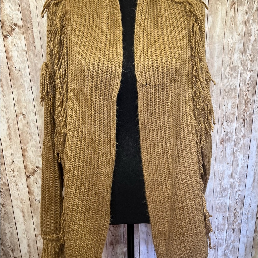 Chunky‎ Knit Tan Cardigan with Fringe